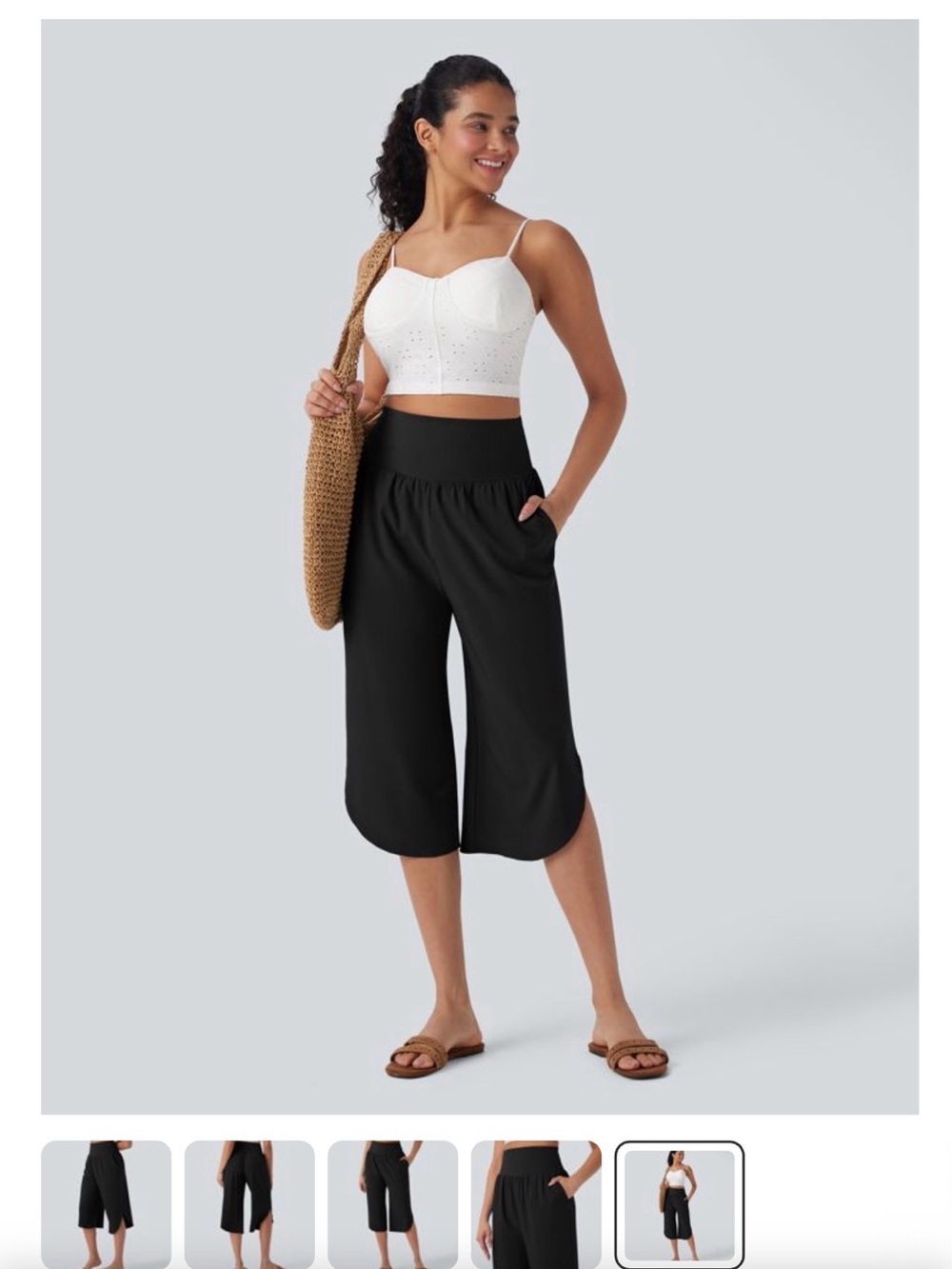 HALARA Breezeful Black Wide-Leg Cropped Capris with High Waist